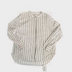 Madewell Green and White Striped Shirt